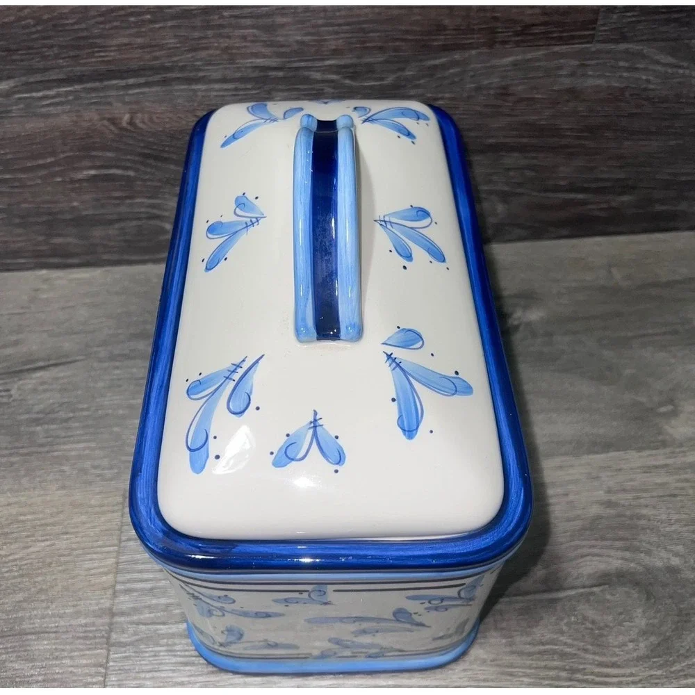 Vtg Stonelite Inspirado Blue White Lemon Design Bread/Biscotti Box Seattle USA
